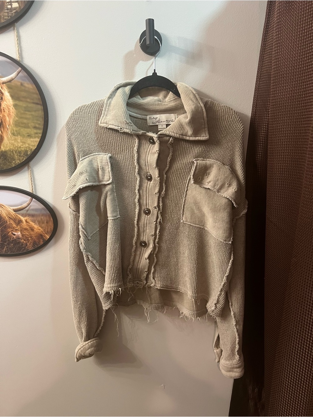 Vintage Havana Neutral Beige Button-Up Top
